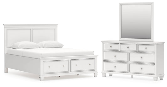 Fortman Queen Panel Storage Bed with Mirrored Dresser