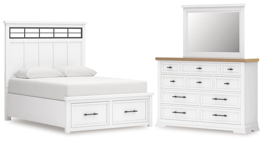 Ashbryn Queen Panel Storage Bed, Dresser and Mirror