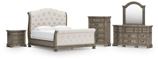 Ardenfield King Upholstered Sleigh Bed, Dresser, Mirror, Chest and Nightstand