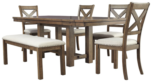 Moriville Dining Table and 4 Chairs and Bench Wilson Furniture (OH)  in Bridgeport, Ohio. Serving Bridgeport, Yorkville, Bellaire, & Avondale