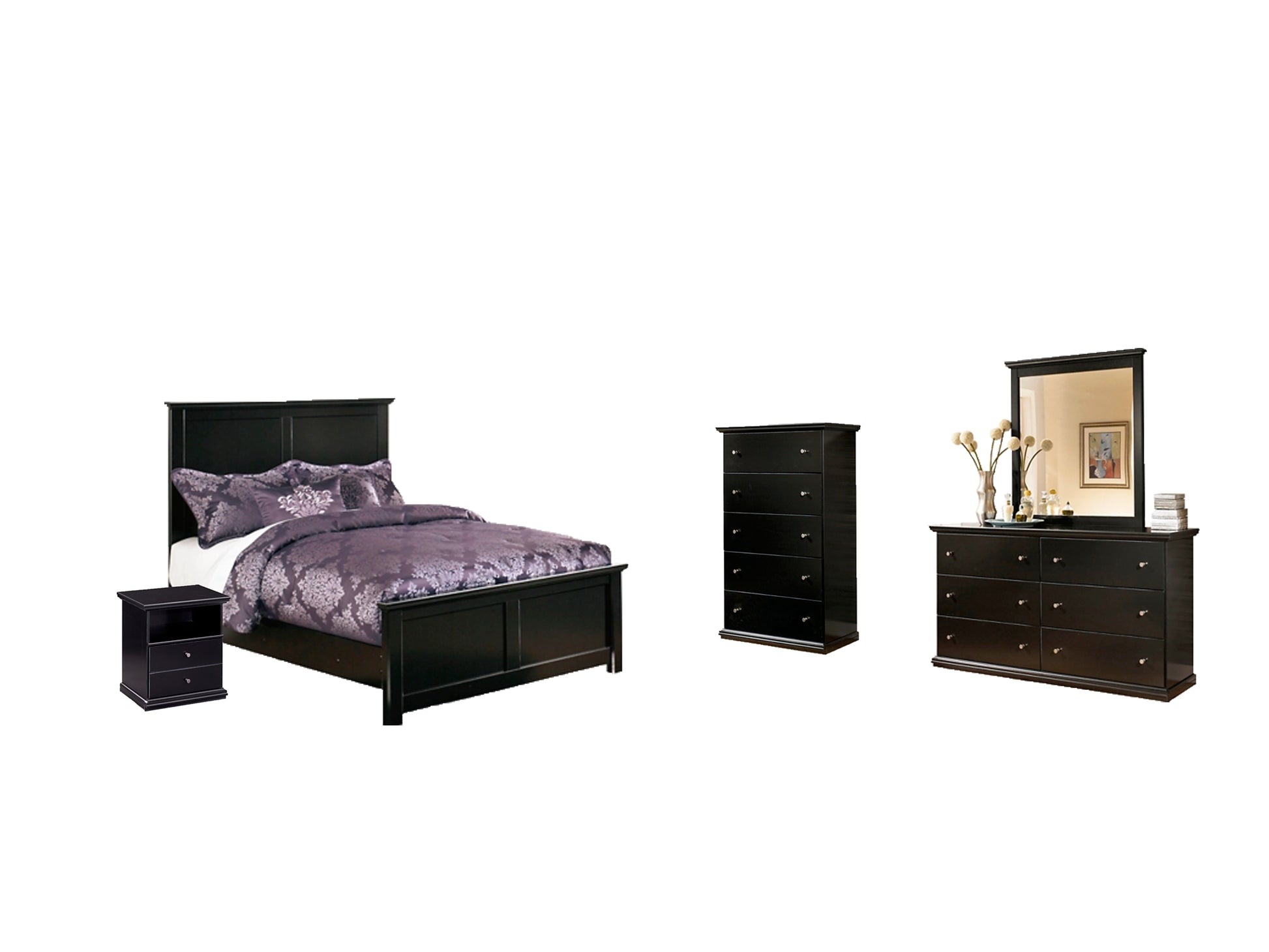 Maribel Queen Panel Bed with Mirrored Dresser, Chest and Nightstand Wilson Furniture (OH)  in Bridgeport, Ohio. Serving Bridgeport, Yorkville, Bellaire, & Avondale