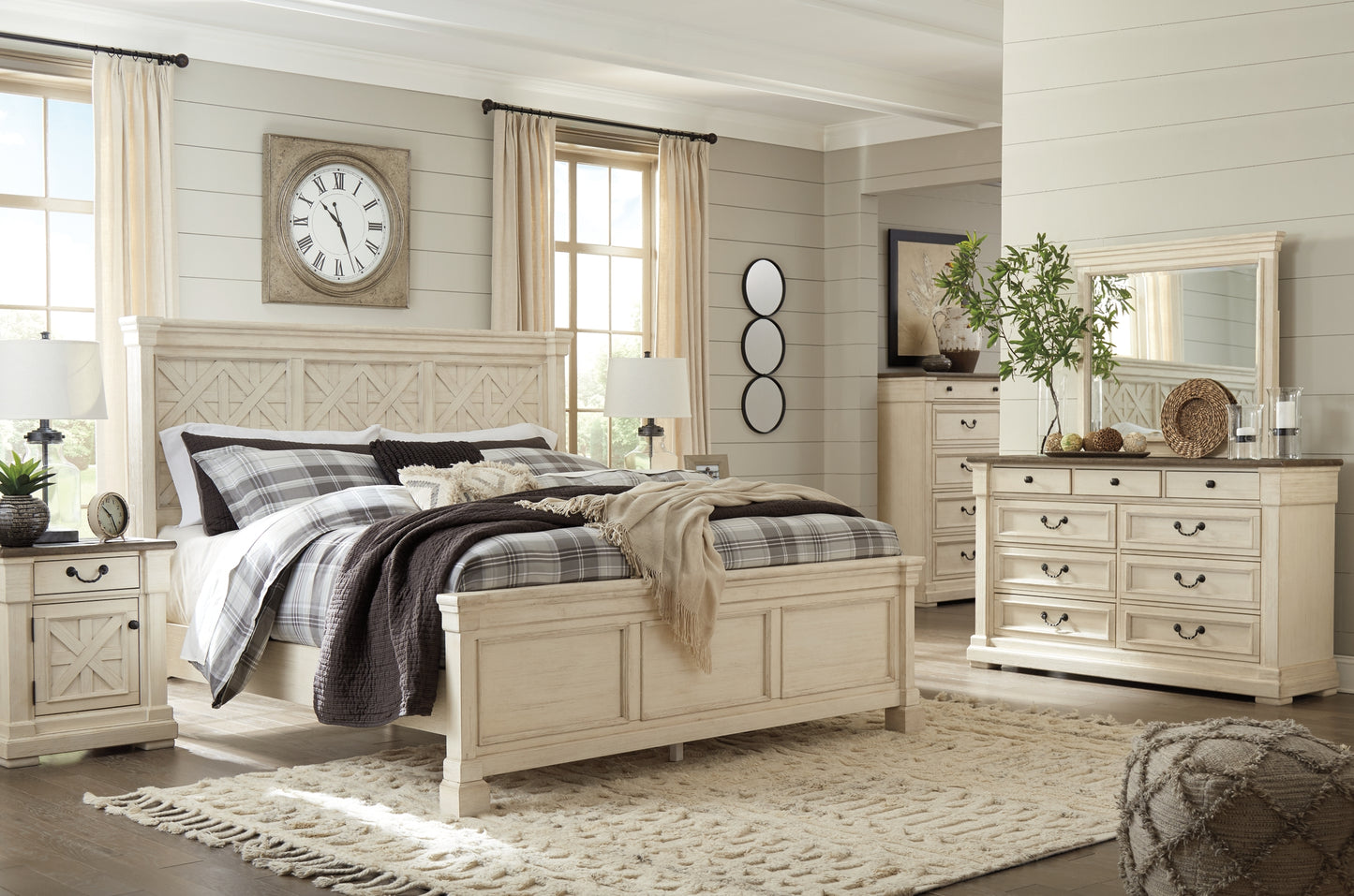 Bolanburg King Panel Bed with Mirrored Dresser and Chest Wilson Furniture (OH)  in Bridgeport, Ohio. Serving Bridgeport, Yorkville, Bellaire, & Avondale