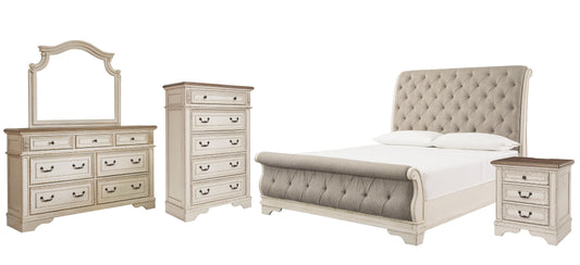 Realyn California King Sleigh Bed with Mirrored Dresser, Chest and Nightstand Wilson Furniture (OH)  in Bridgeport, Ohio. Serving Bridgeport, Yorkville, Bellaire, & Avondale