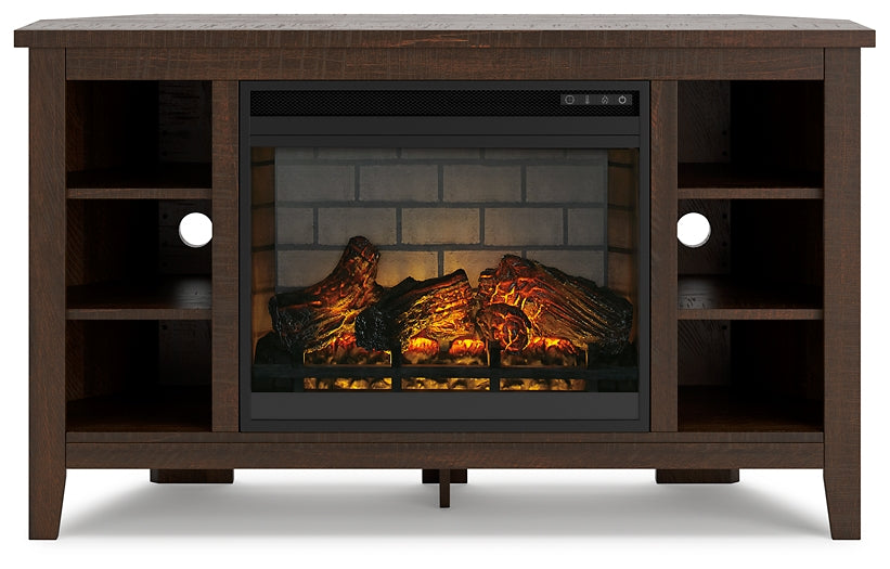 Ashley Express - Camiburg Corner TV Stand with Electric Fireplace Wilson Furniture (OH)  in Bridgeport, Ohio. Serving Bridgeport, Yorkville, Bellaire, & Avondale
