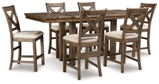 Moriville Counter Height Dining Table and 6 Barstools Wilson Furniture (OH)  in Bridgeport, Ohio. Serving Bridgeport, Yorkville, Bellaire, & Avondale