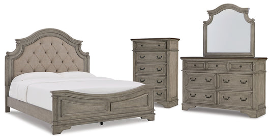 Lodenbay California King Panel Bed with Mirrored Dresser and Chest Wilson Furniture (OH)  in Bridgeport, Ohio. Serving Bridgeport, Yorkville, Bellaire, & Avondale