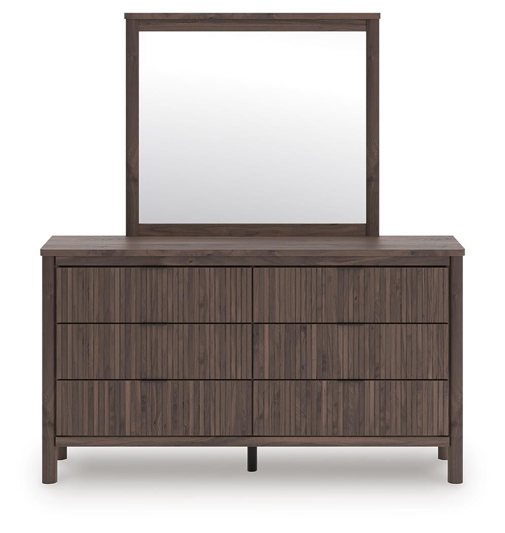 Pamytta Queen Upholstered Panel Platform Bed, Dresser, Mirror and Nightstand