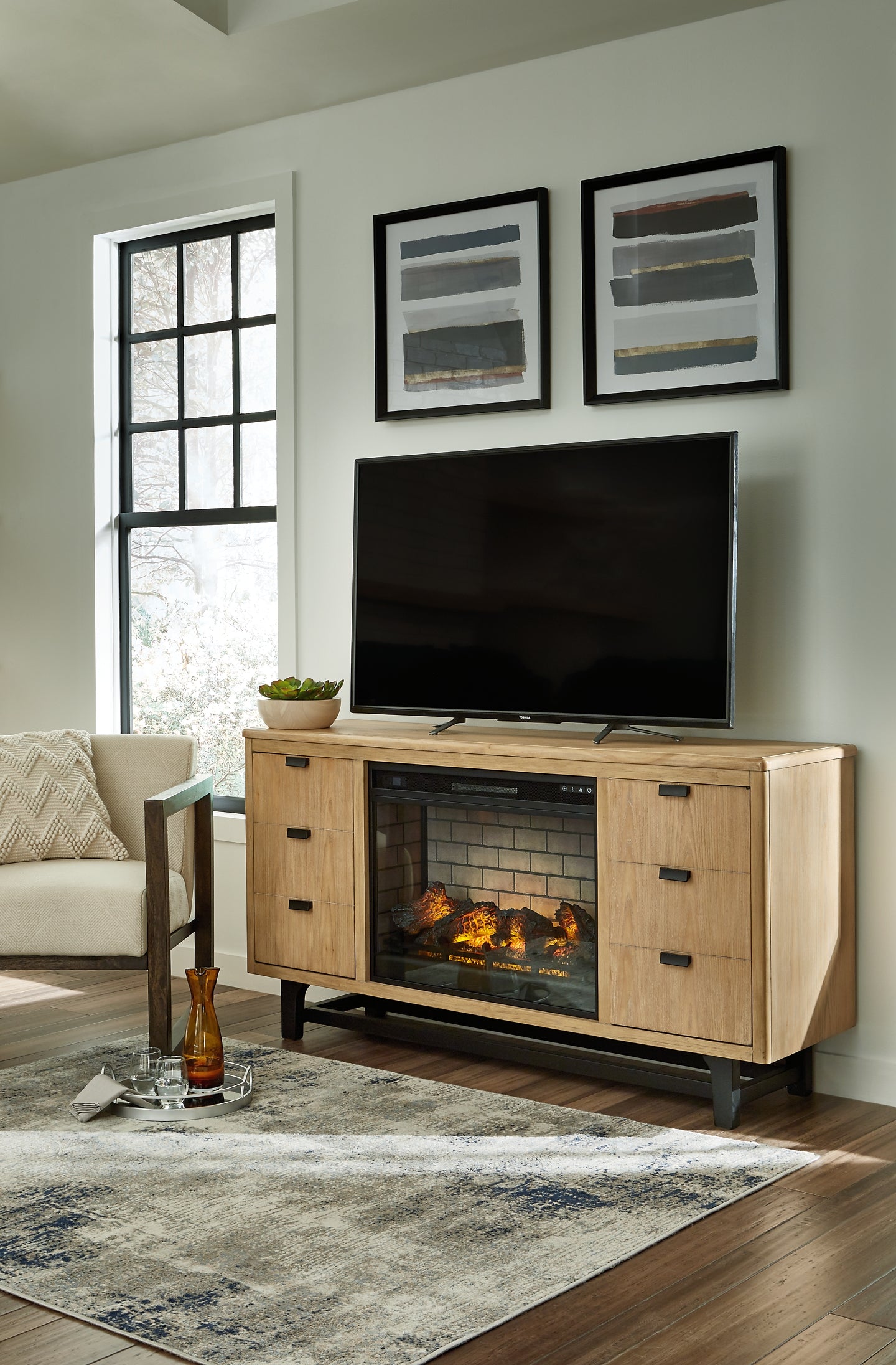 Ashley Express - Freslowe TV Stand with Electric Fireplace Wilson Furniture (OH)  in Bridgeport, Ohio. Serving Bridgeport, Yorkville, Bellaire, & Avondale