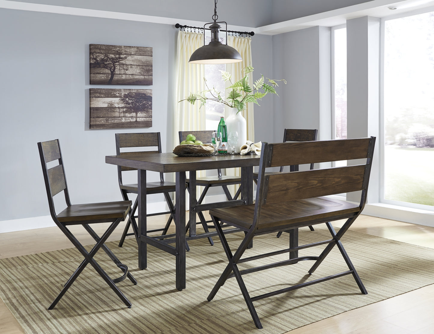 Kavara Counter Height Dining Table and 4 Barstools and Bench Wilson Furniture (OH)  in Bridgeport, Ohio. Serving Bridgeport, Yorkville, Bellaire, & Avondale