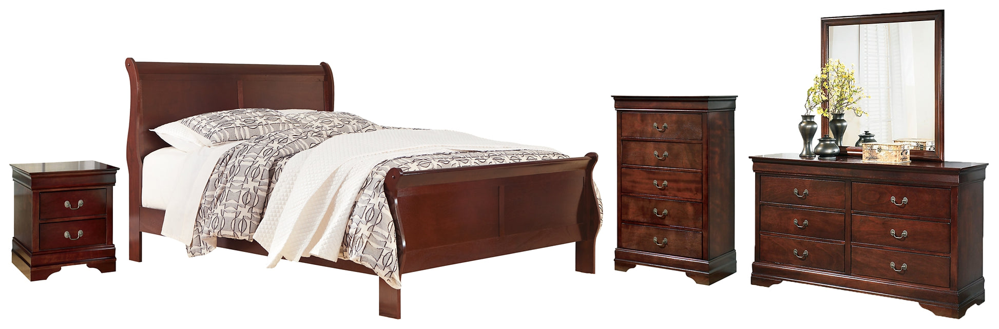 Alisdair Queen Sleigh Bed with Mirrored Dresser, Chest and Nightstand Wilson Furniture (OH)  in Bridgeport, Ohio. Serving Bridgeport, Yorkville, Bellaire, & Avondale