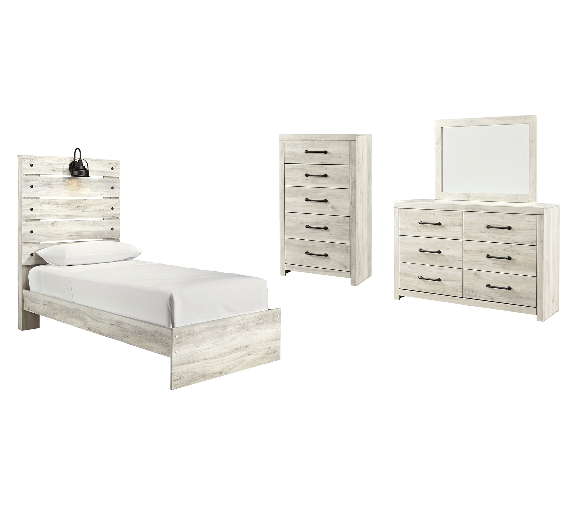 Cambeck Twin Panel Bed with Mirrored Dresser and Chest Wilson Furniture (OH)  in Bridgeport, Ohio. Serving Bridgeport, Yorkville, Bellaire, & Avondale