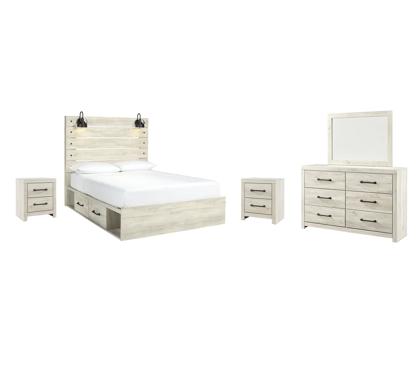 Cambeck Queen Panel Bed with 2 Storage Drawers with Mirrored Dresser and 2 Nightstands Wilson Furniture (OH)  in Bridgeport, Ohio. Serving Bridgeport, Yorkville, Bellaire, & Avondale