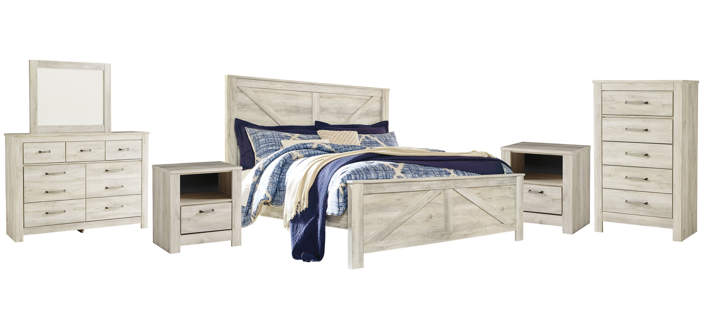 Bellaby Queen Crossbuck Panel Bed with Mirrored Dresser, Chest and 2 Nightstands Wilson Furniture (OH)  in Bridgeport, Ohio. Serving Bridgeport, Yorkville, Bellaire, & Avondale