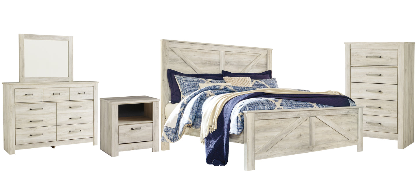 Bellaby Queen Crossbuck Panel Bed with Mirrored Dresser, Chest and Nightstand Wilson Furniture (OH)  in Bridgeport, Ohio. Serving Bridgeport, Yorkville, Bellaire, & Avondale