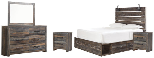 Drystan Queen Panel Bed with 2 Storage Drawers with Mirrored Dresser and 2 Nightstands Wilson Furniture (OH)  in Bridgeport, Ohio. Serving Bridgeport, Yorkville, Bellaire, & Avondale
