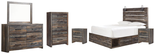 Drystan Queen Panel Bed with 2 Storage Drawers with Mirrored Dresser, Chest and 2 Nightstands Wilson Furniture (OH)  in Bridgeport, Ohio. Serving Bridgeport, Yorkville, Bellaire, & Avondale