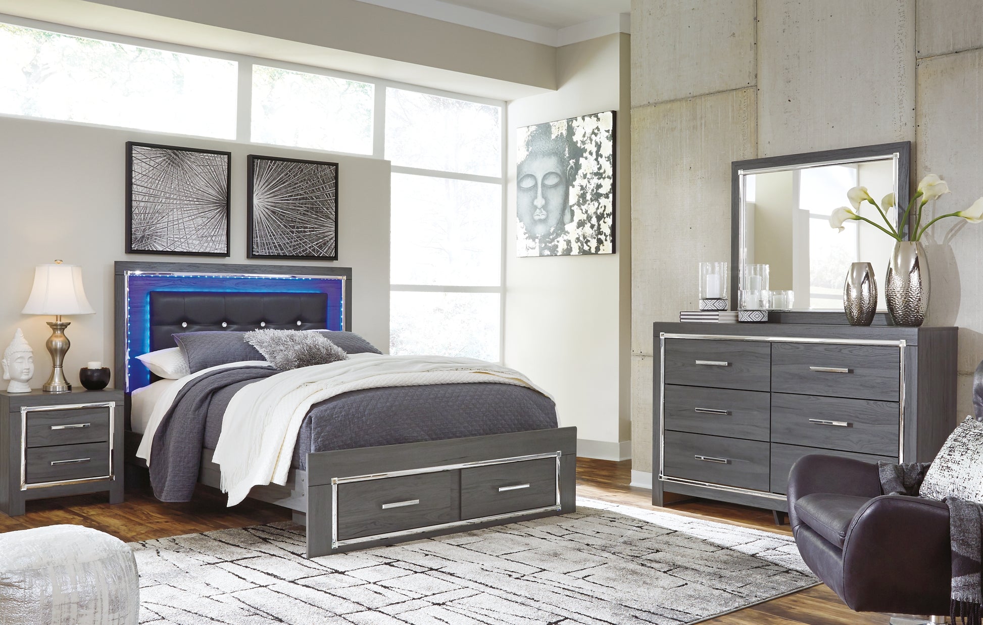 Lodanna King Panel Bed with 2 Storage Drawers with Dresser Wilson Furniture (OH)  in Bridgeport, Ohio. Serving Bridgeport, Yorkville, Bellaire, & Avondale