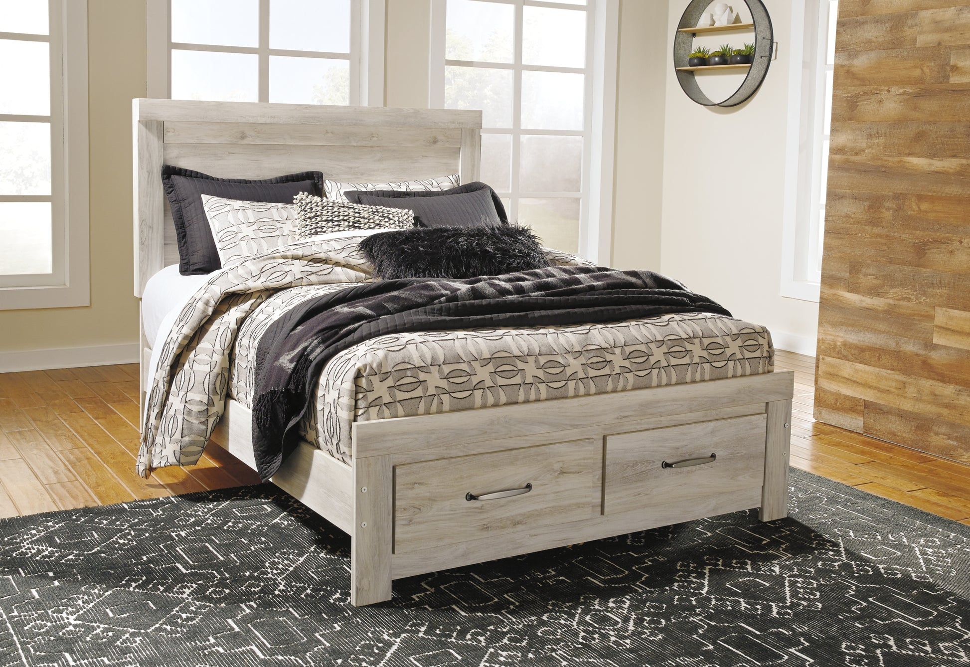 Bellaby Queen Platform Bed with 2 Storage Drawers with Mirrored Dresser and Chest Wilson Furniture (OH)  in Bridgeport, Ohio. Serving Bridgeport, Yorkville, Bellaire, & Avondale
