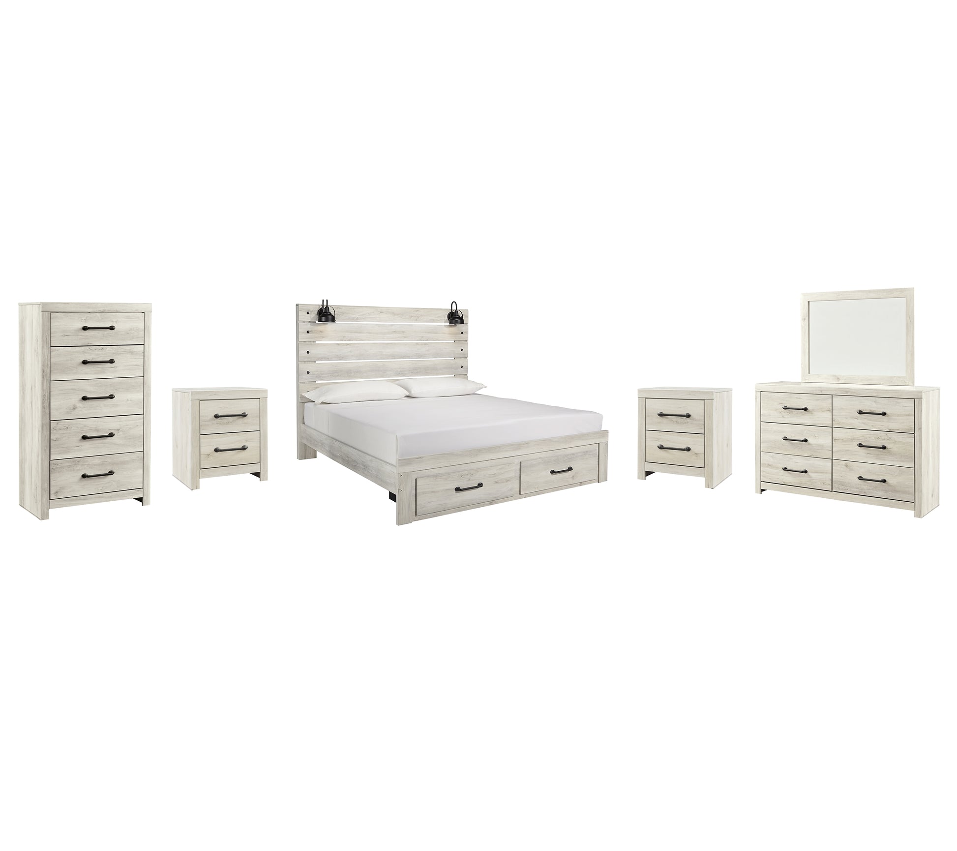 Cambeck Queen Panel Bed with 2 Storage Drawers with Mirrored Dresser, Chest and 2 Nightstands Wilson Furniture (OH)  in Bridgeport, Ohio. Serving Bridgeport, Yorkville, Bellaire, & Avondale