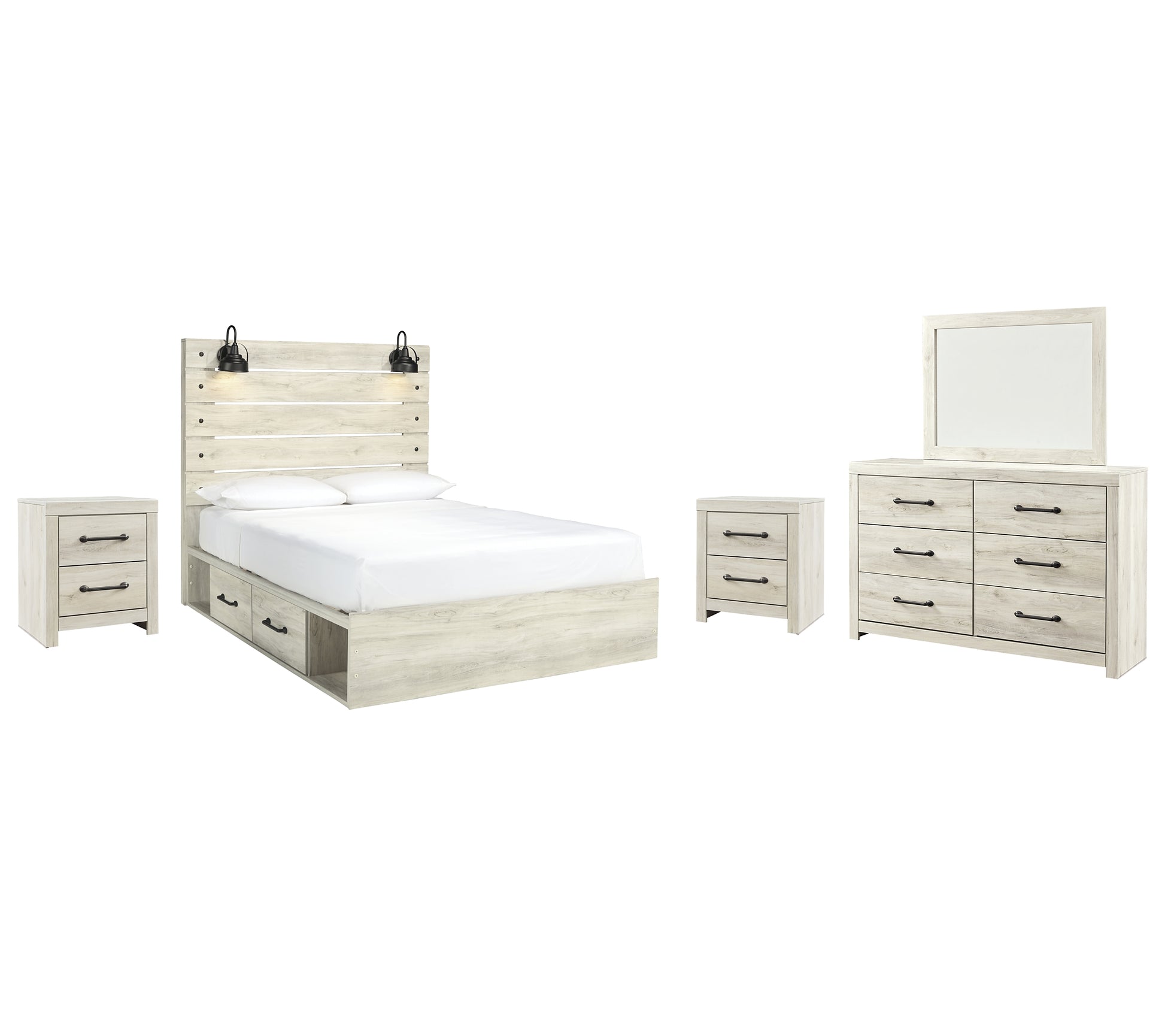 Cambeck Queen Panel Bed with 4 Storage Drawers with Mirrored Dresser and 2 Nightstands Wilson Furniture (OH)  in Bridgeport, Ohio. Serving Bridgeport, Yorkville, Bellaire, & Avondale