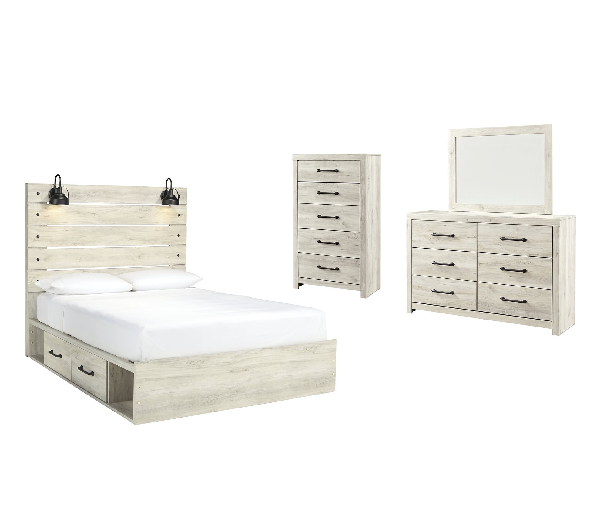 Cambeck Twin Panel Bed with 4 Storage Drawers with Mirrored Dresser and Chest Wilson Furniture (OH)  in Bridgeport, Ohio. Serving Bridgeport, Yorkville, Bellaire, & Avondale
