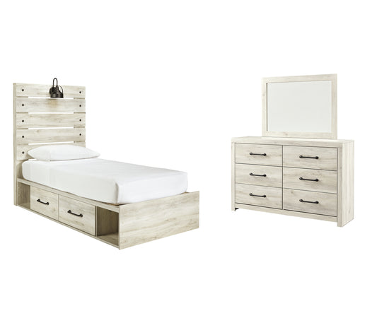Cambeck Twin Panel Bed with 4 Storage Drawers with Mirrored Dresser Wilson Furniture (OH)  in Bridgeport, Ohio. Serving Bridgeport, Yorkville, Bellaire, & Avondale