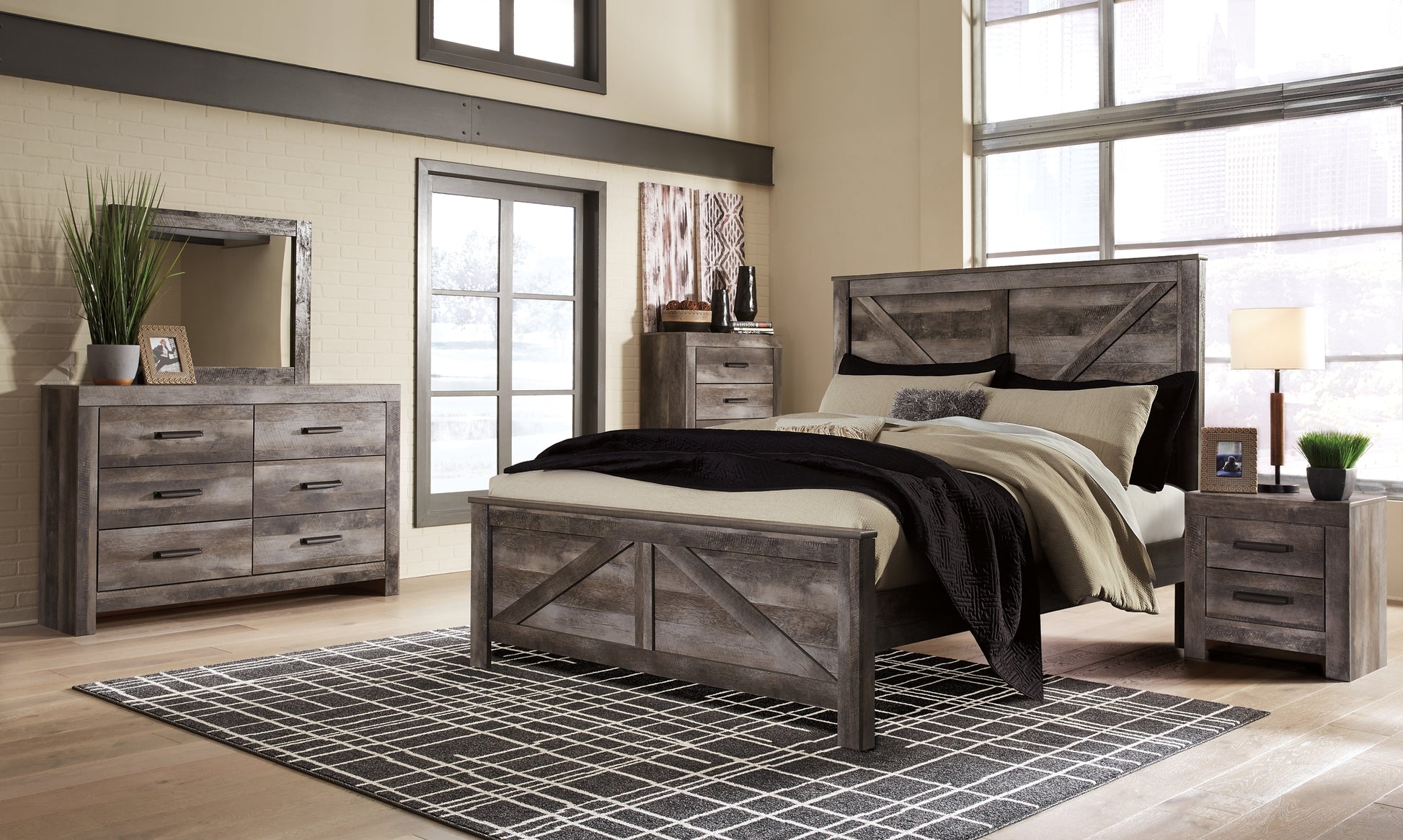 Wynnlow King Crossbuck Panel Bed with Mirrored Dresser Wilson Furniture (OH)  in Bridgeport, Ohio. Serving Moundsville, Richmond, Smithfield, Cadiz, & St. Clairesville