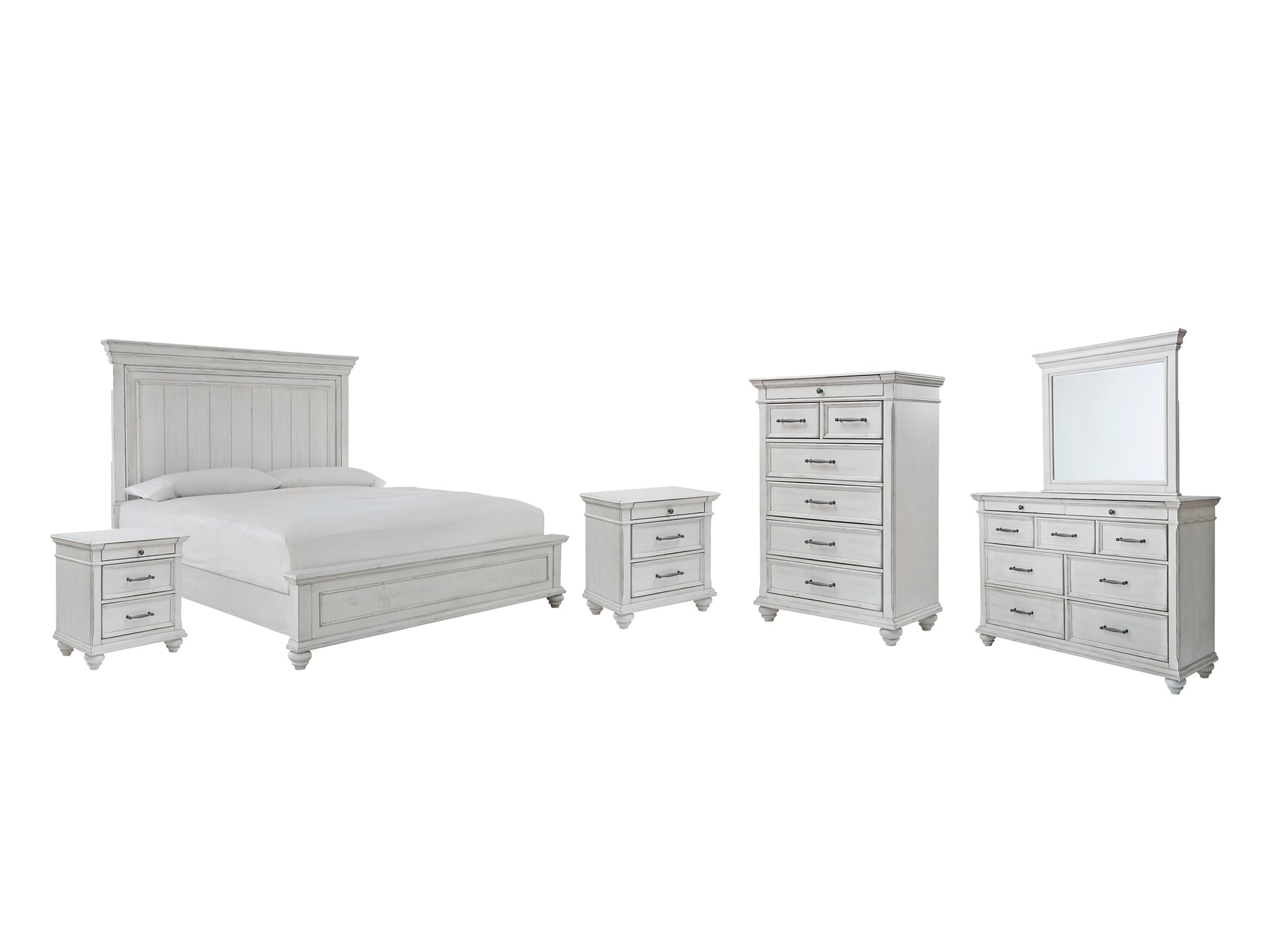 Kanwyn Queen Panel Bed with Mirrored Dresser, Chest and 2 Nightstands Wilson Furniture (OH)  in Bridgeport, Ohio. Serving Bridgeport, Yorkville, Bellaire, & Avondale