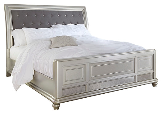 Coralayne California King Upholstered Sleigh Bed with Mirrored Dresser Wilson Furniture (OH)  in Bridgeport, Ohio. Serving Bridgeport, Yorkville, Bellaire, & Avondale