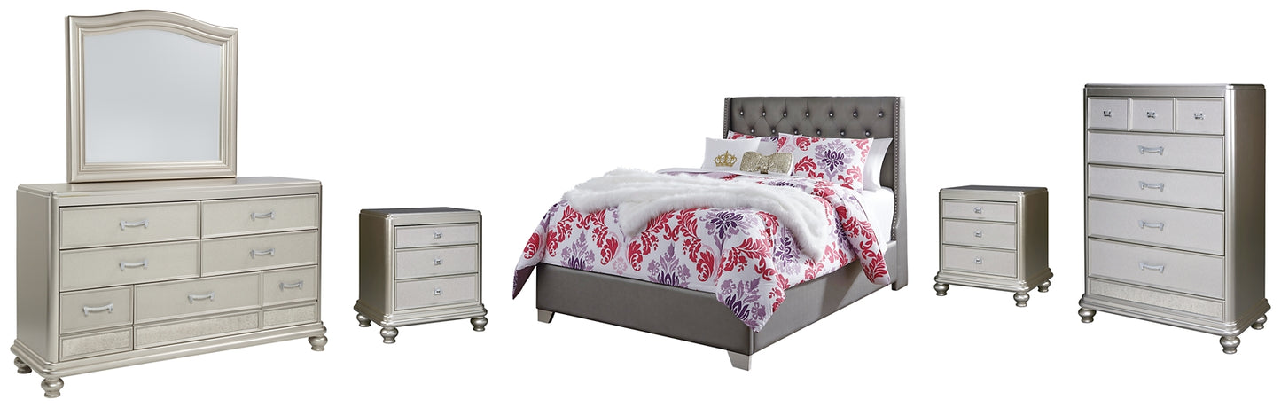 Coralayne Full Upholstered Bed with Mirrored Dresser, Chest and 2 Nightstands Wilson Furniture (OH)  in Bridgeport, Ohio. Serving Bridgeport, Yorkville, Bellaire, & Avondale