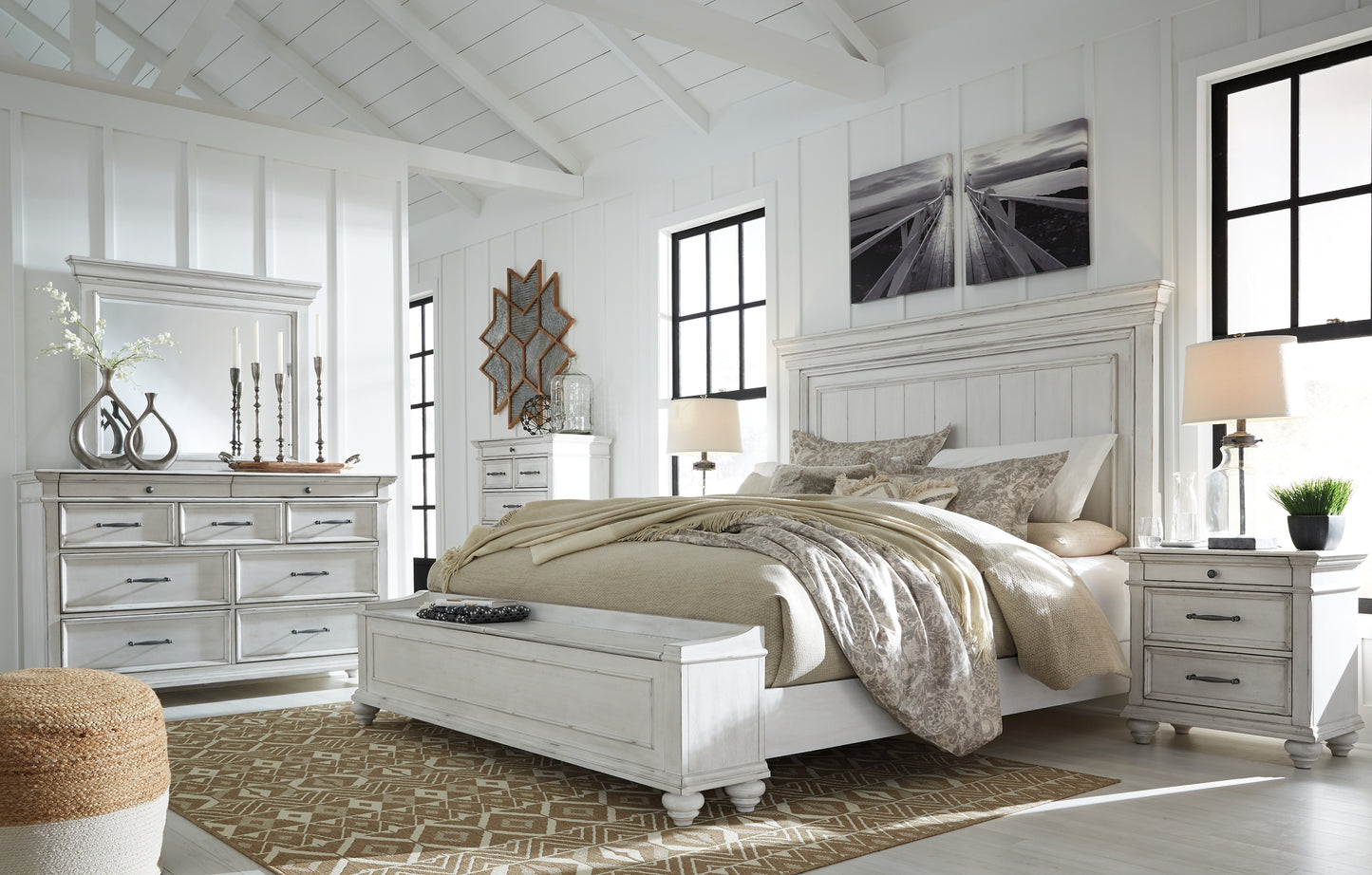 Kanwyn King Panel Bed with Storage with Mirrored Dresser, Chest and Nightstand Wilson Furniture (OH)  in Bridgeport, Ohio. Serving Bridgeport, Yorkville, Bellaire, & Avondale