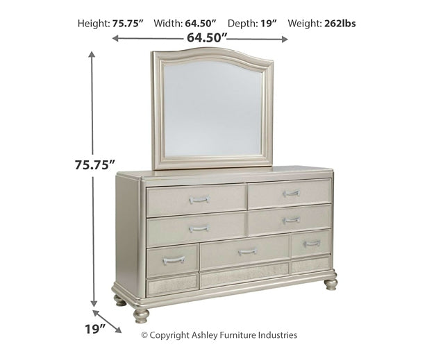 Coralayne Queen Upholstered Sleigh Bed with Mirrored Dresser Wilson Furniture (OH)  in Bridgeport, Ohio. Serving Bridgeport, Yorkville, Bellaire, & Avondale