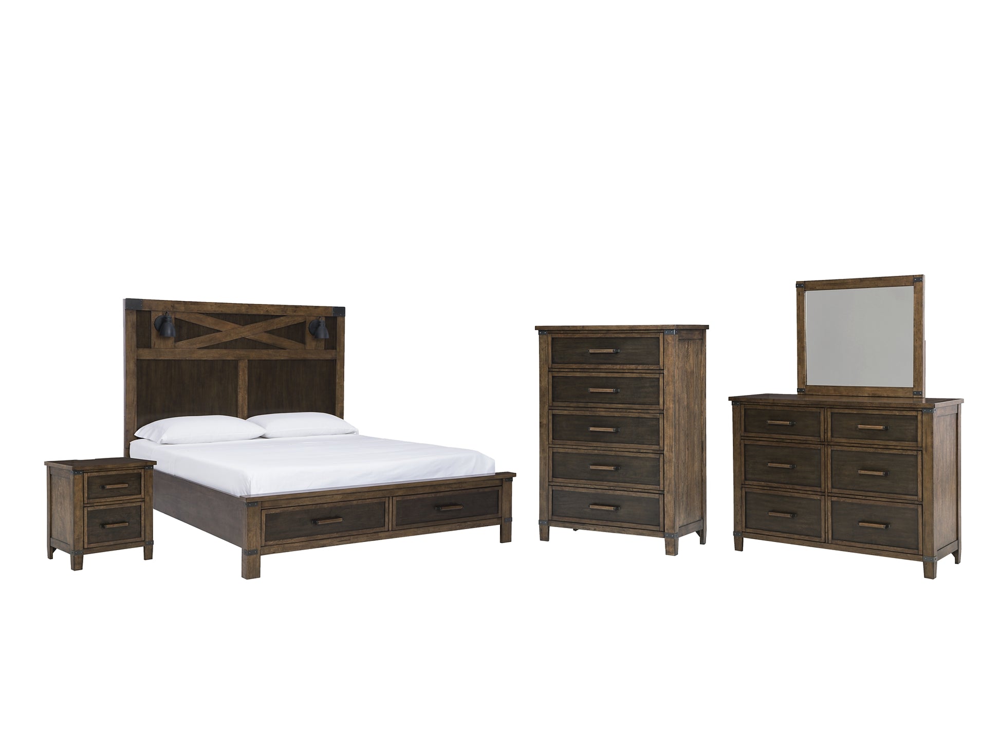 Wyattfield King Panel Bed with Mirrored Dresser, Chest and Nightstand Wilson Furniture (OH)  in Bridgeport, Ohio. Serving Moundsville, Richmond, Smithfield, Cadiz, & St. Clairesville