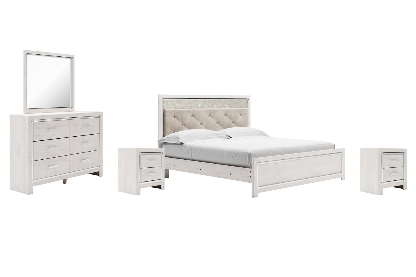 Altyra King Panel Bed with Mirrored Dresser and 2 Nightstands Wilson Furniture (OH)  in Bridgeport, Ohio. Serving Bridgeport, Yorkville, Bellaire, & Avondale