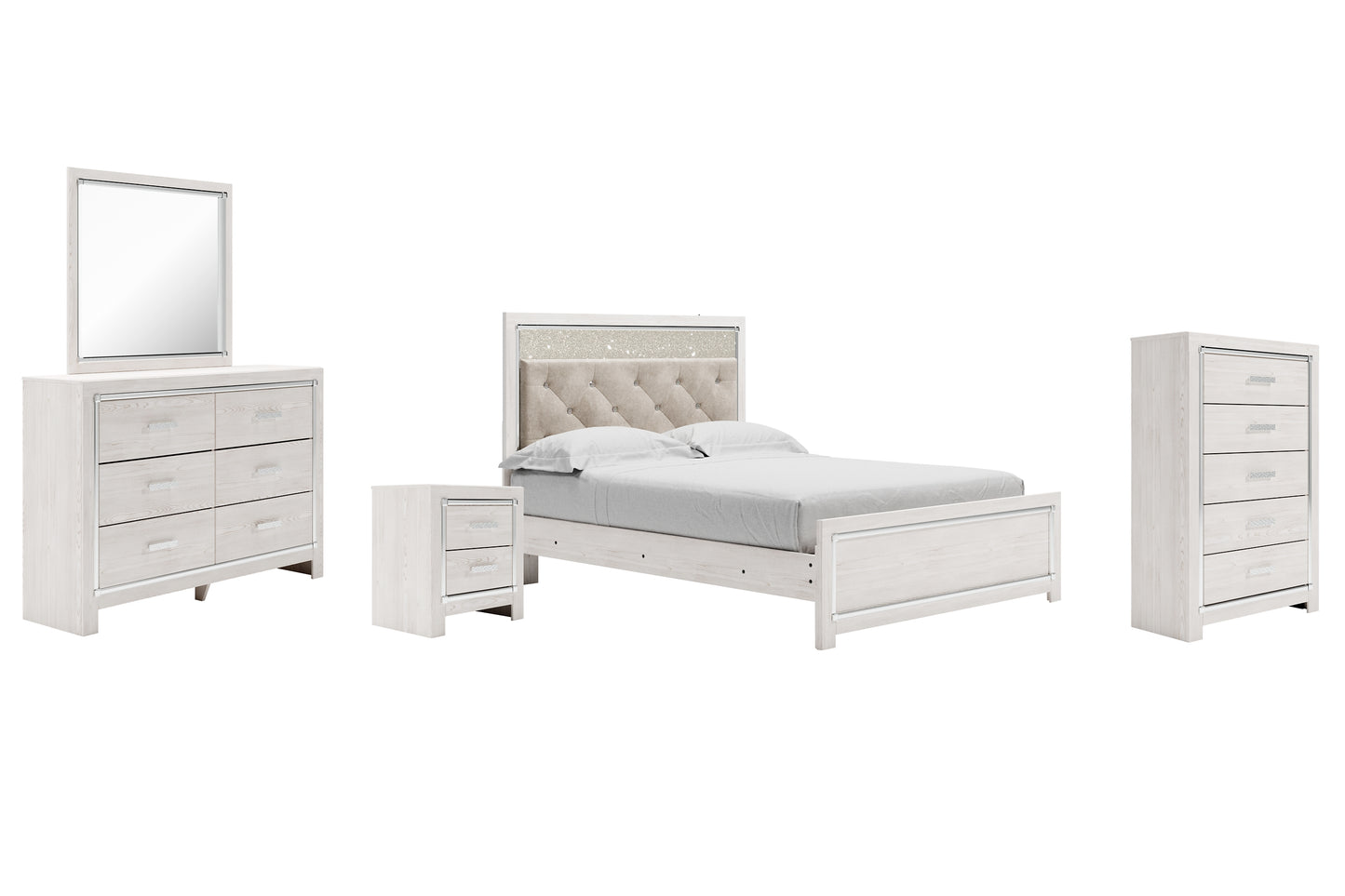 Altyra Queen Panel Bed with Mirrored Dresser, Chest and Nightstand Wilson Furniture (OH)  in Bridgeport, Ohio. Serving Bridgeport, Yorkville, Bellaire, & Avondale