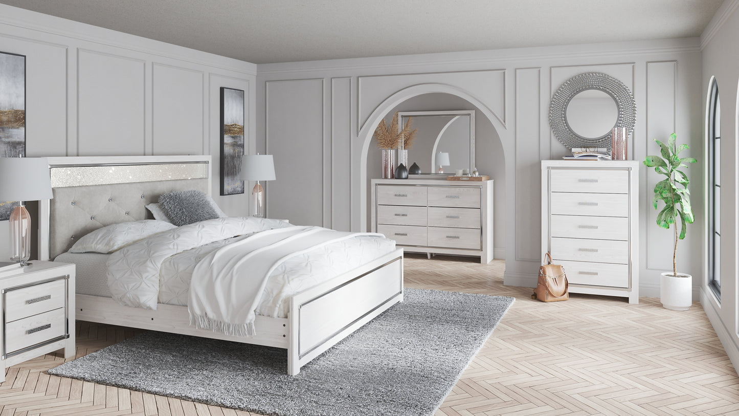 Altyra King Panel Bed with Mirrored Dresser and Chest Wilson Furniture (OH)  in Bridgeport, Ohio. Serving Bridgeport, Yorkville, Bellaire, & Avondale