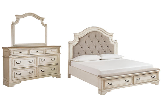 Realyn California King Upholstered Bed with Mirrored Dresser Wilson Furniture (OH)  in Bridgeport, Ohio. Serving Bridgeport, Yorkville, Bellaire, & Avondale