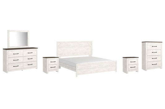 Gerridan King Panel Bed with Mirrored Dresser, Chest and 2 Nightstands Wilson Furniture (OH)  in Bridgeport, Ohio. Serving Bridgeport, Yorkville, Bellaire, & Avondale