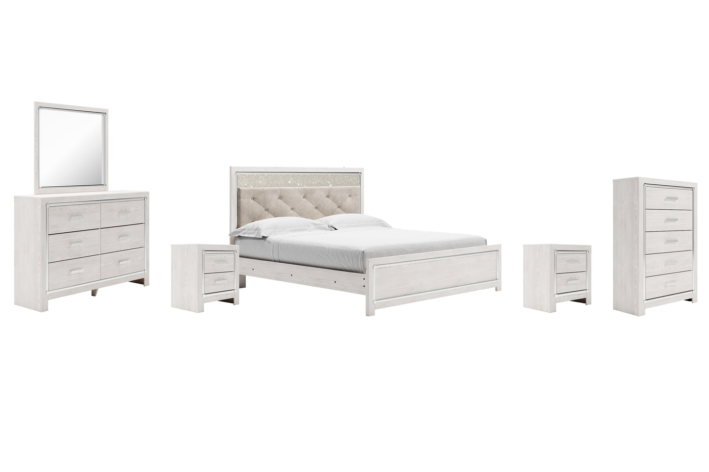 Altyra King Panel Bed with Mirrored Dresser, Chest and 2 Nightstands Wilson Furniture (OH)  in Bridgeport, Ohio. Serving Bridgeport, Yorkville, Bellaire, & Avondale