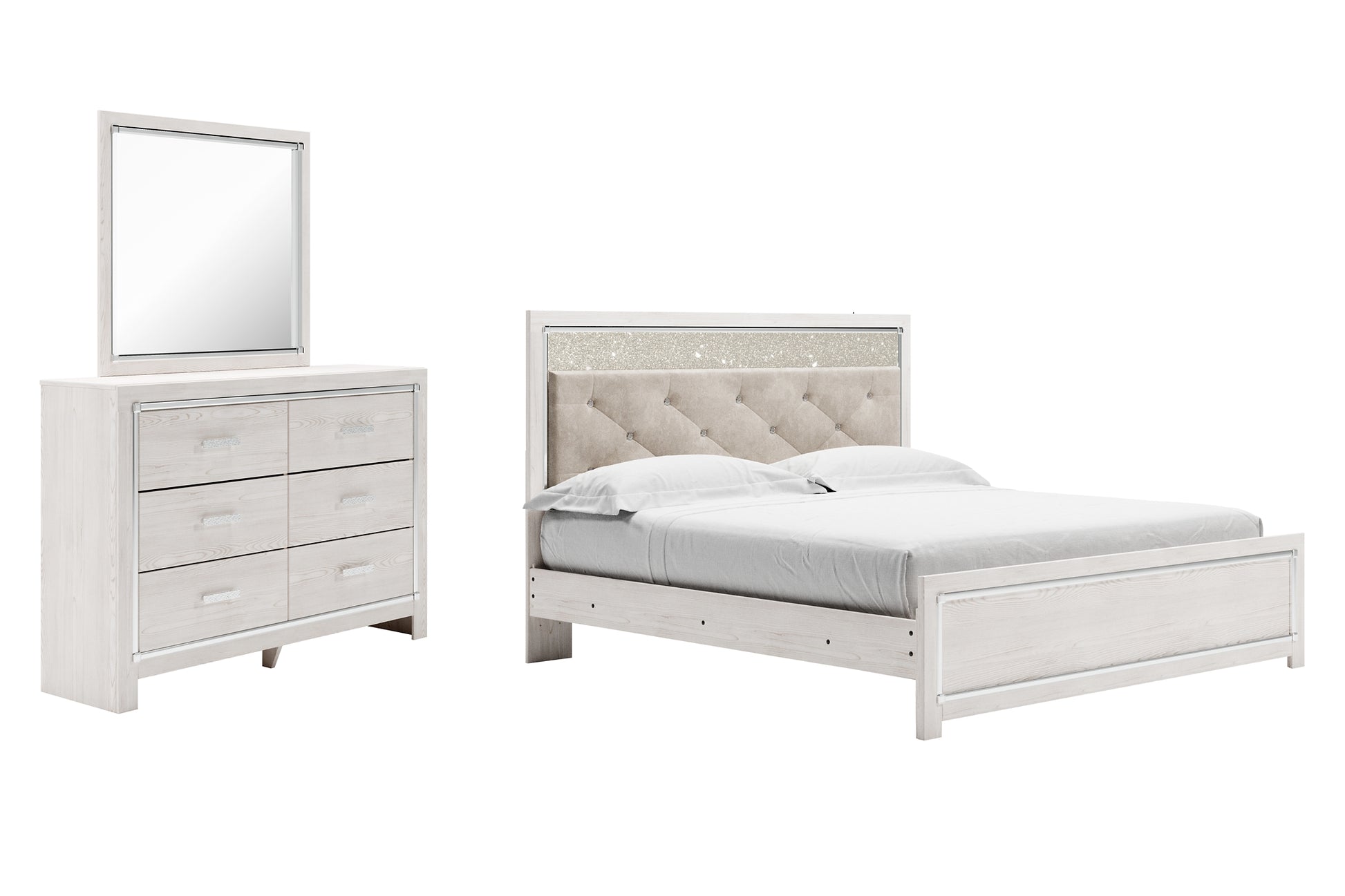 Altyra King Panel Bed with Mirrored Dresser Wilson Furniture (OH)  in Bridgeport, Ohio. Serving Bridgeport, Yorkville, Bellaire, & Avondale