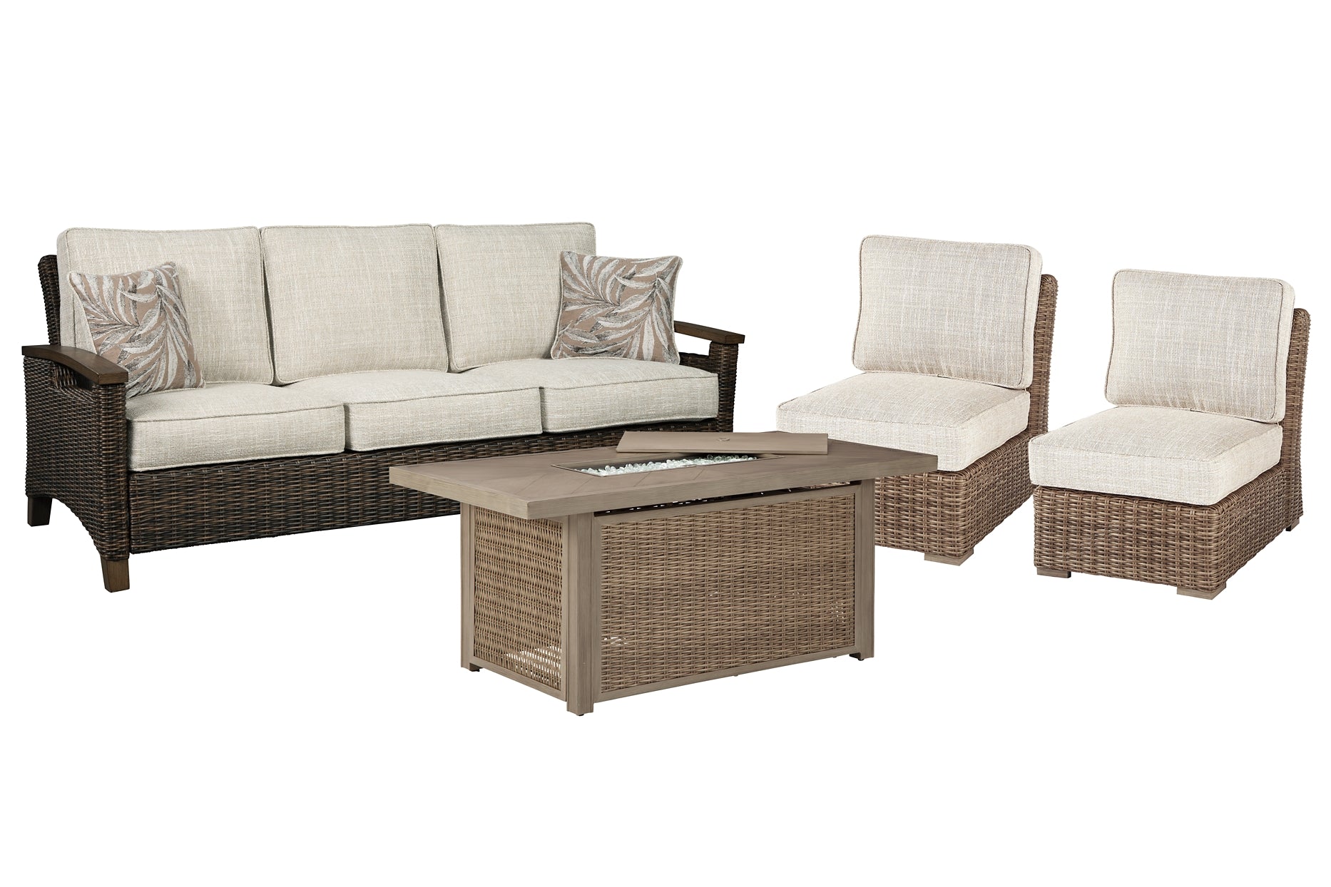 Beachcroft Outdoor Sofa and 2 Lounge Chairs with Fire Pit Table Wilson Furniture (OH)  in Bridgeport, Ohio. Serving Bridgeport, Yorkville, Bellaire, & Avondale