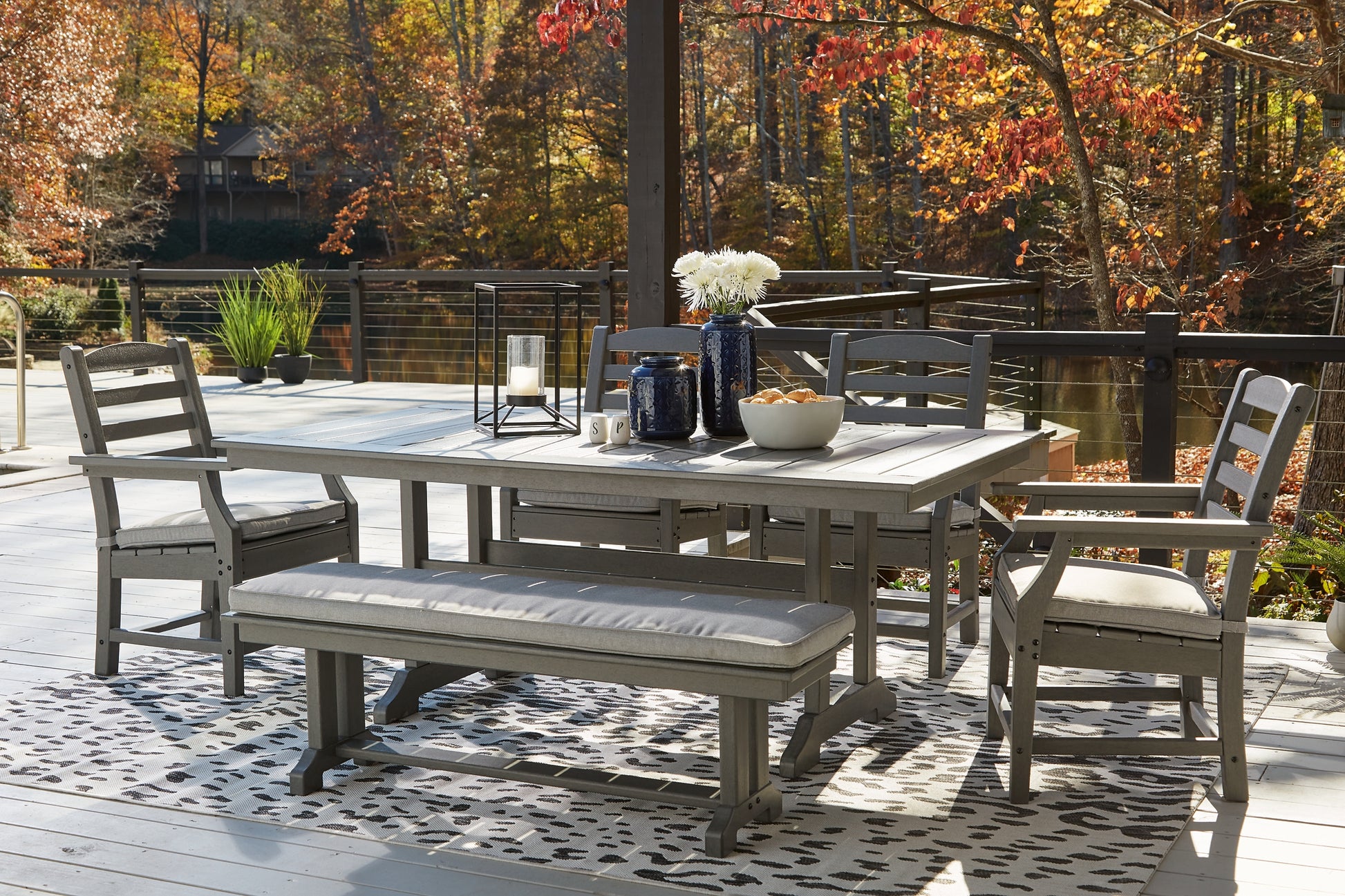 Visola Outdoor Dining Table and 4 Chairs and Bench Wilson Furniture (OH)  in Bridgeport, Ohio. Serving Moundsville, Richmond, Smithfield, Cadiz, & St. Clairesville
