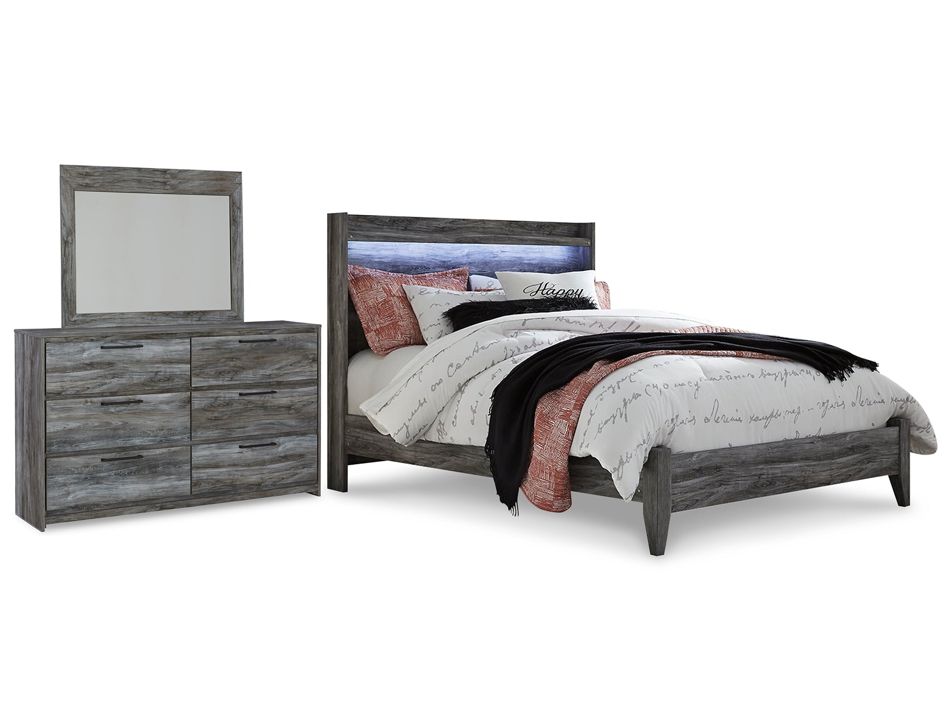 Baystorm Queen Panel Bed with Mirrored Dresser Wilson Furniture (OH)  in Bridgeport, Ohio. Serving Bridgeport, Yorkville, Bellaire, & Avondale