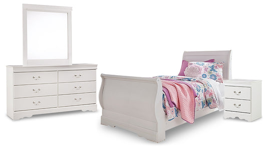 Anarasia Twin Sleigh Bed with Mirrored Dresser and Nightstand Wilson Furniture (OH)  in Bridgeport, Ohio. Serving Bridgeport, Yorkville, Bellaire, & Avondale