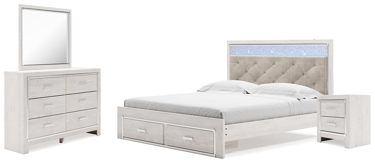 Altyra King Upholstered Storage Bed with Mirrored Dresser and Nightstand Wilson Furniture (OH)  in Bridgeport, Ohio. Serving Bridgeport, Yorkville, Bellaire, & Avondale