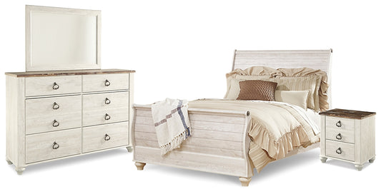 Willowton Queen Sleigh Bed with Mirrored Dresser and Nightstand Wilson Furniture (OH)  in Bridgeport, Ohio. Serving Moundsville, Richmond, Smithfield, Cadiz, & St. Clairesville