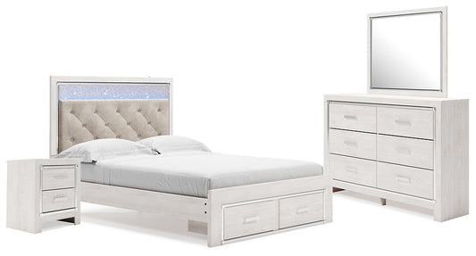 Altyra Queen Upholstered Storage Bed with Mirrored Dresser and Nightstand Wilson Furniture (OH)  in Bridgeport, Ohio. Serving Bridgeport, Yorkville, Bellaire, & Avondale
