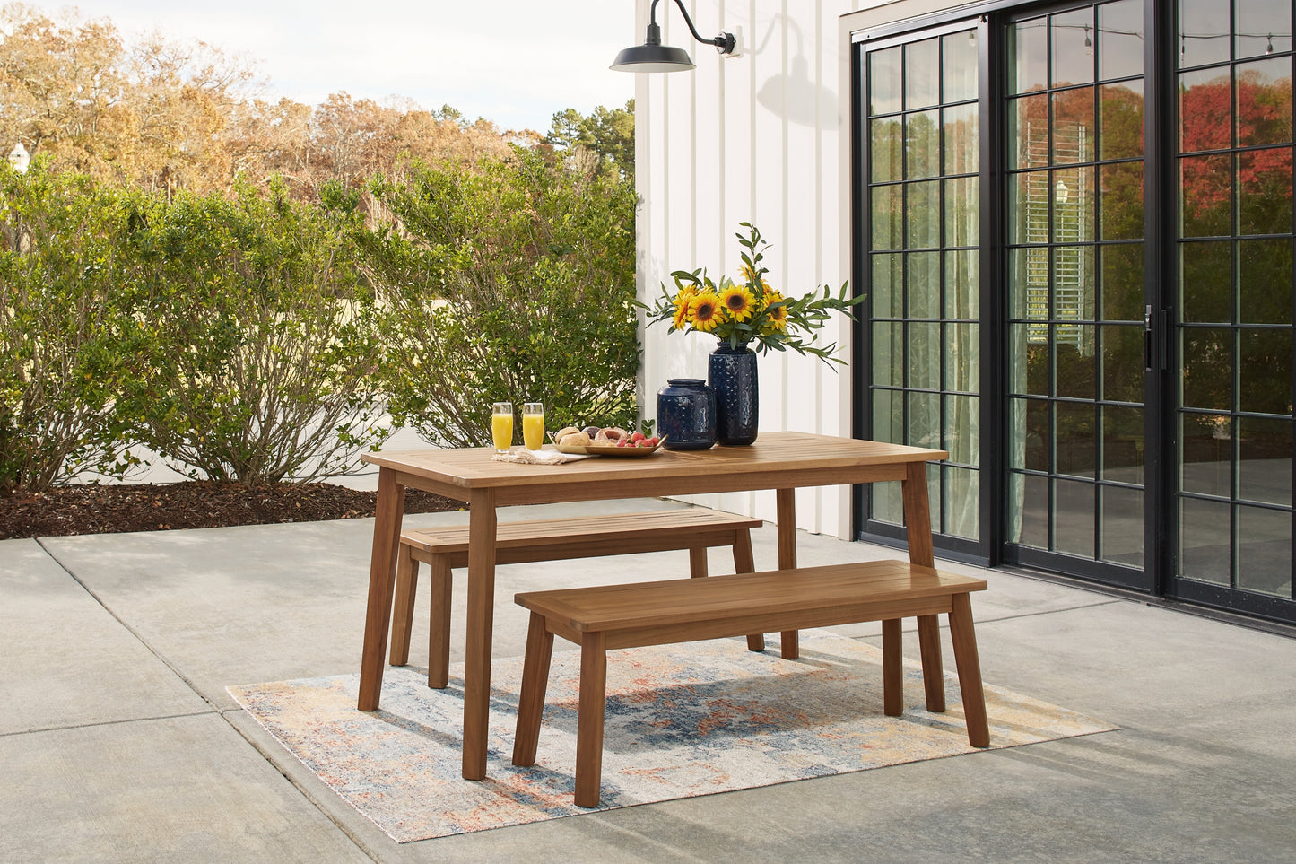 Janiyah Outdoor Dining Table and 2 Benches Wilson Furniture (OH)  in Bridgeport, Ohio. Serving Bridgeport, Yorkville, Bellaire, & Avondale