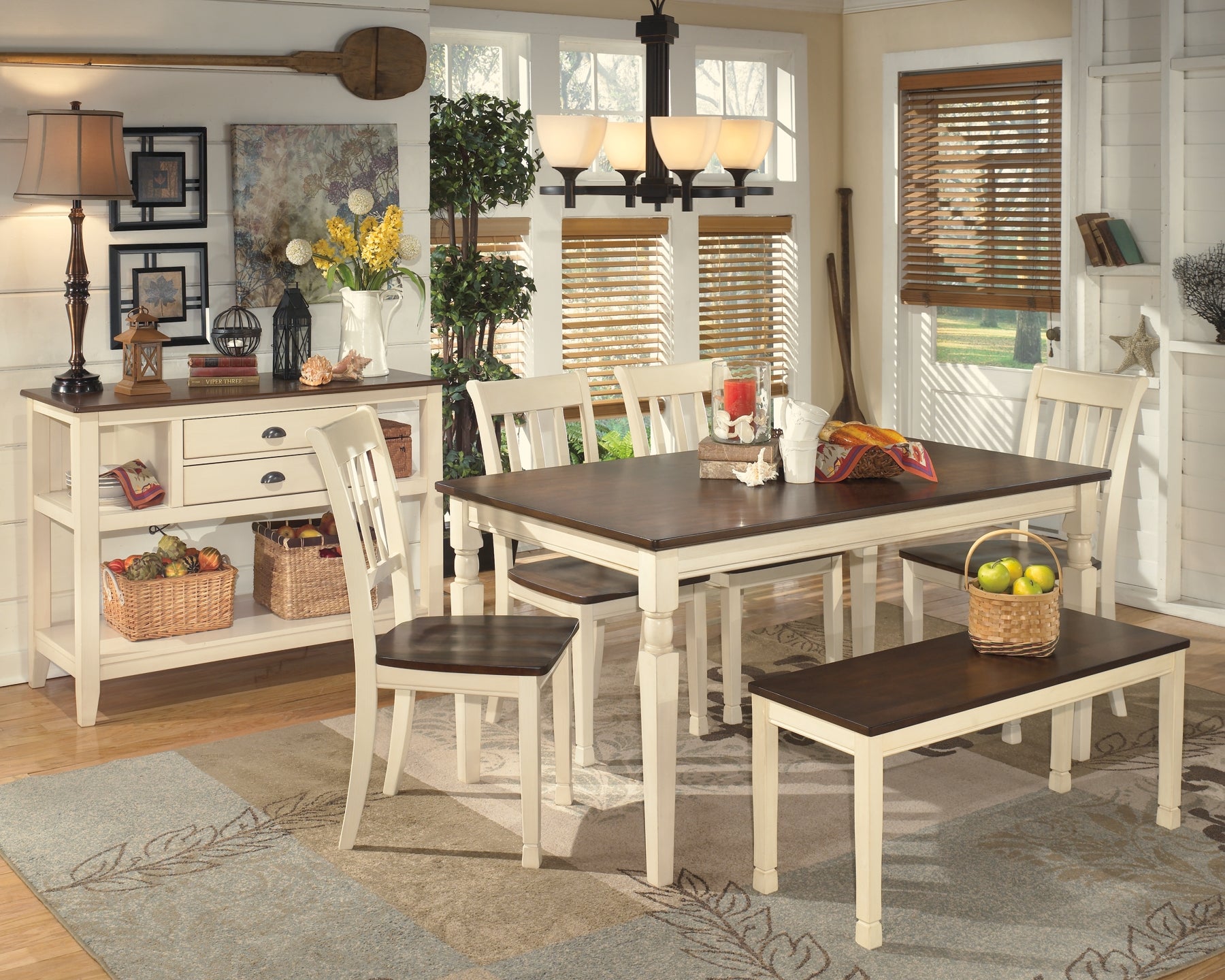 Whitesburg Dining Table and 4 Chairs and Bench with Storage Wilson Furniture (OH)  in Bridgeport, Ohio. Serving Moundsville, Richmond, Smithfield, Cadiz, & St. Clairesville