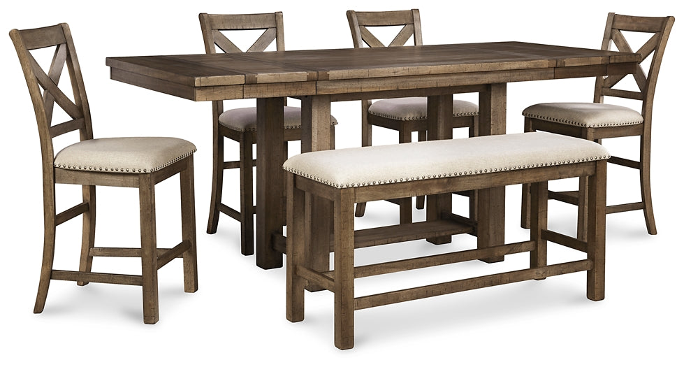 Moriville Counter Height Dining Table and 4 Barstools and Bench Wilson Furniture (OH)  in Bridgeport, Ohio. Serving Bridgeport, Yorkville, Bellaire, & Avondale